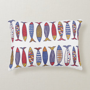 Cute Fish Illustration: Kids Seamless Background Accent Pillow