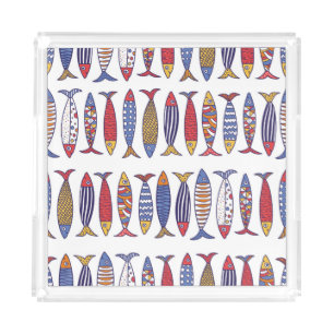 Cute Fish Illustration: Kids Seamless Background Acrylic Tray