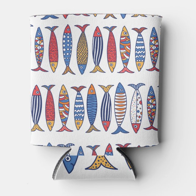 Cute Fish Illustration: Kids Seamless Background Can Cooler (Front)