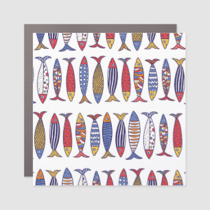 Cute Fish Illustration: Kids Seamless Background Car Magnet