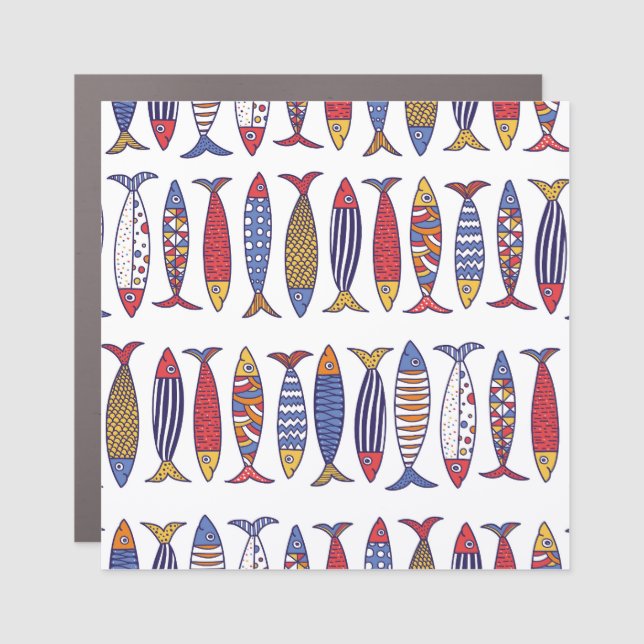 Cute Fish Illustration: Kids Seamless Background Car Magnet (Front)