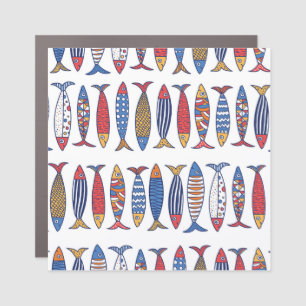 Cute Fish Illustration: Kids Seamless Background Car Magnet