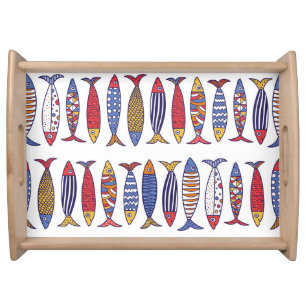Cute Fish Illustration: Kids Seamless Background Serving Tray