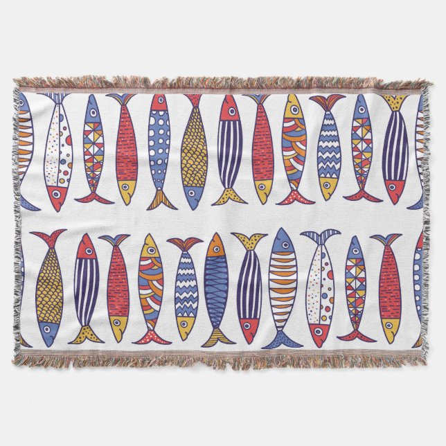 Cute Fish Illustration: Kids Seamless Background Throw Blanket (Front)