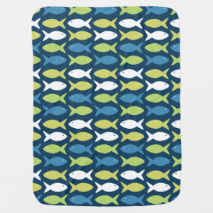 Cute Fish In Blue Green Yellow White Pattern Baby Blanket