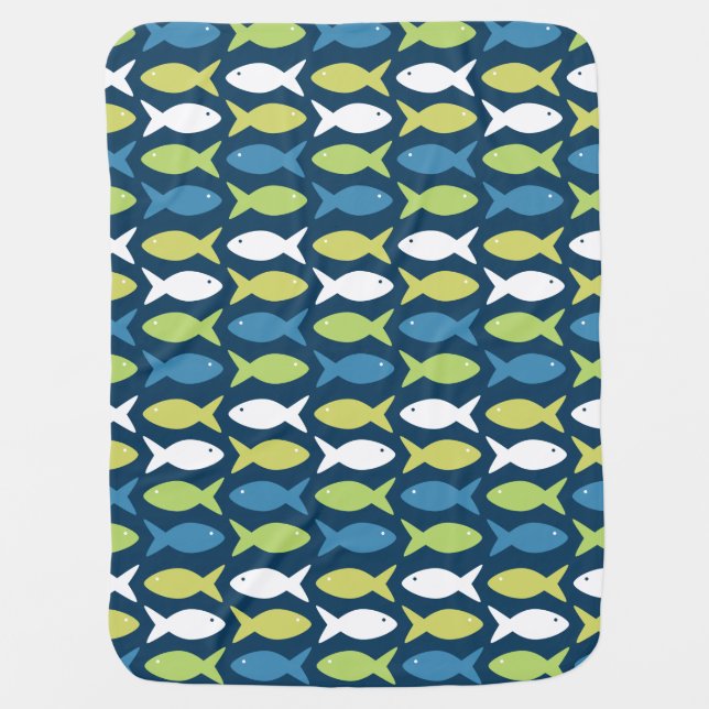 Cute Fish In Blue Green Yellow White Pattern Baby Blanket (Front)