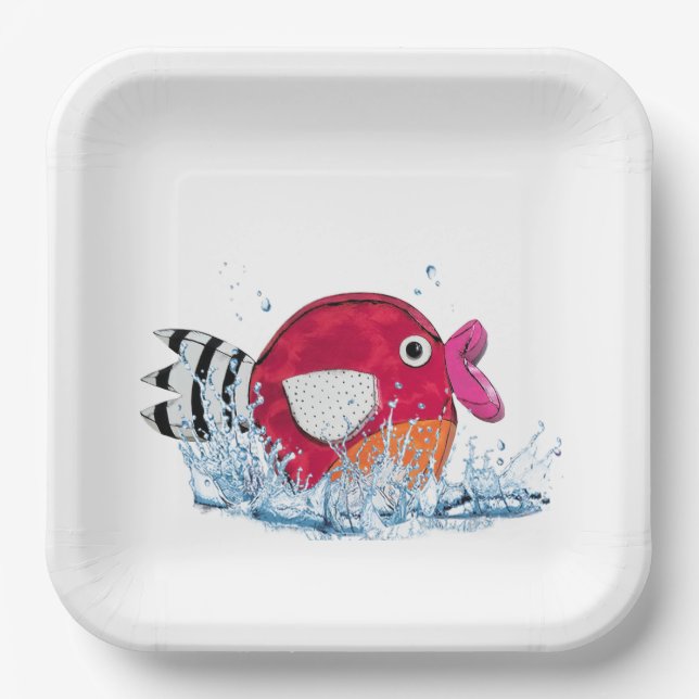 Cute Fish In Water Paper Plates (Front)