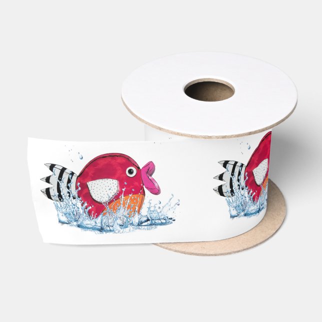 Cute Fish in Water  Satin Ribbon (Spool)