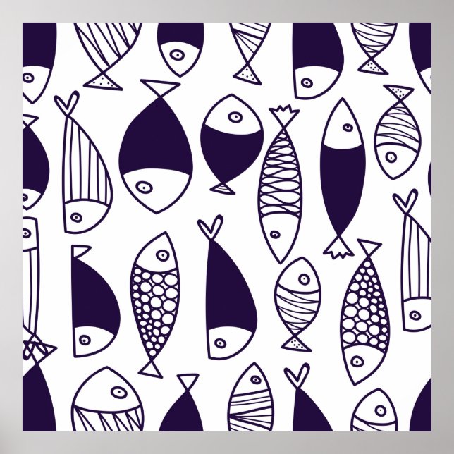 Cute fish. Kids background. Seamless pattern. Can  Poster (Front)