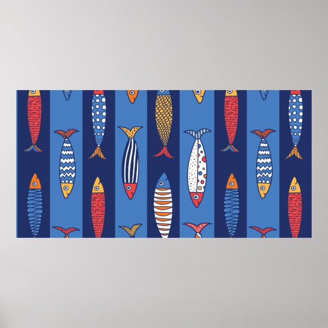 Cute fish. Kids background. Seamless pattern Poster (Front)