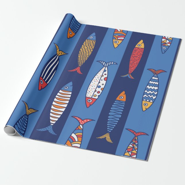 Cute fish. Kids background. Seamless pattern Wrapping Paper (Unrolled)