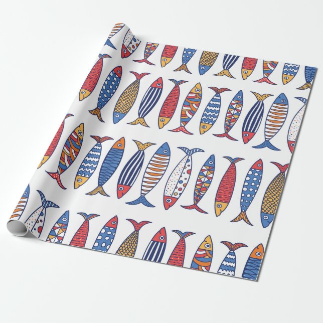 Cute fish. Kids background. Seamless pattern. Wrapping Paper (Unrolled)