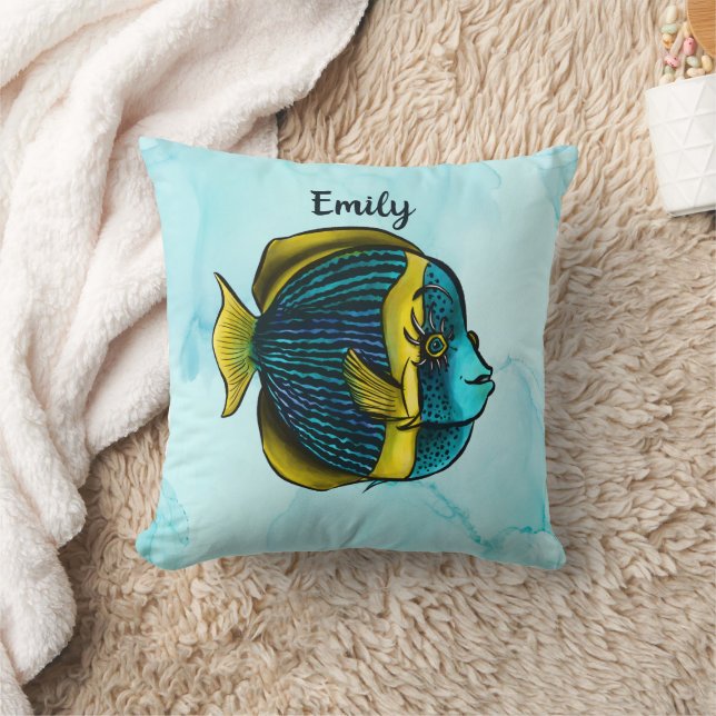  Cute Fish Kids Name Throw Pillow (Blanket)