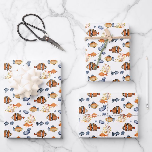 Cute fish lovers tiled pattern wrapping paper sheets (Front)