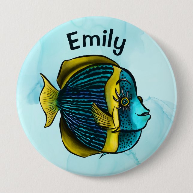  Cute Fish Ocean Under The Sea School Kids Name Bu Button (Front)