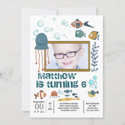 Cute fish octopus bubbles under the sea DIY age Invitation