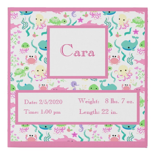 Cute Fish Octopus Whale Personalized Faux Canvas Print (Front)