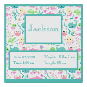 Cute Fish Octopus Whale Water Personalized Faux Canvas Print