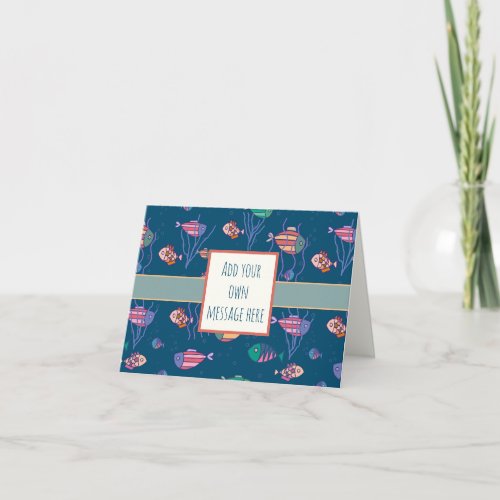 Cute Fish Pattern Fun Blue Inspirivity Notecard