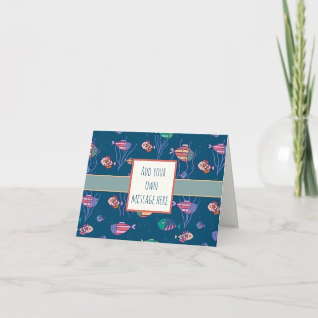 Cute Fish Pattern Fun Blue Inspirivity Notecard (Front)