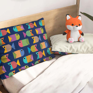 Cute Fish Pattern on Blue Pillow Case