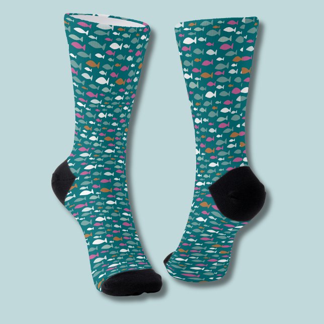 Cute fish pattern socks (Fish Shoal green socks)