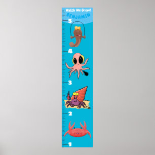 Cute fish sea creatures cartoon growth chart