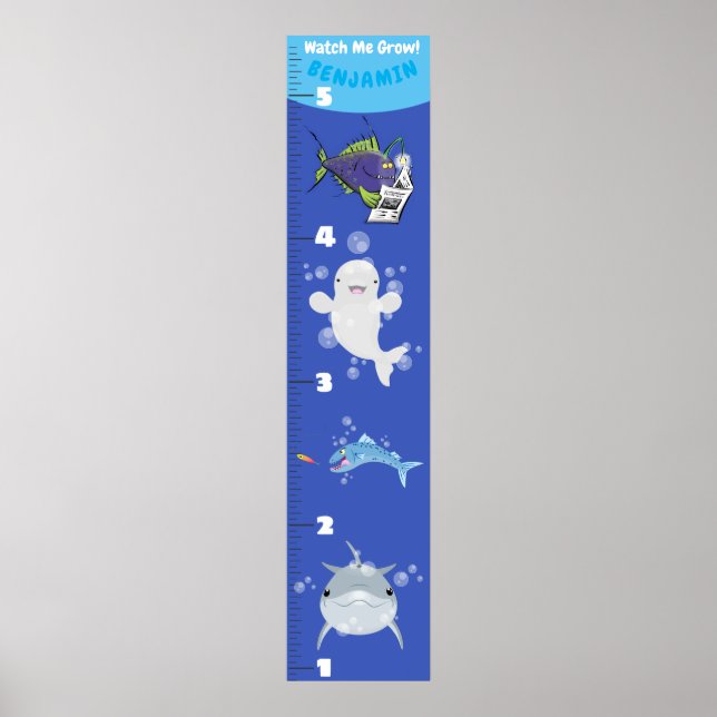 Cute fish sea creatures cartoon growth chart (Front)