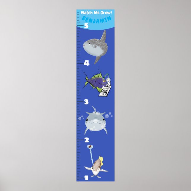 Cute fish sea creatures cartoon growth chart (Front)