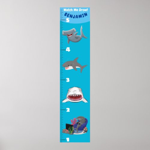 Cute fish sea creatures cartoon growth chart