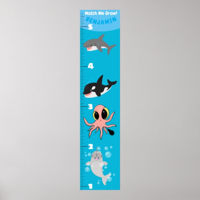 Cute fish sea creatures cartoon growth chart (Front)