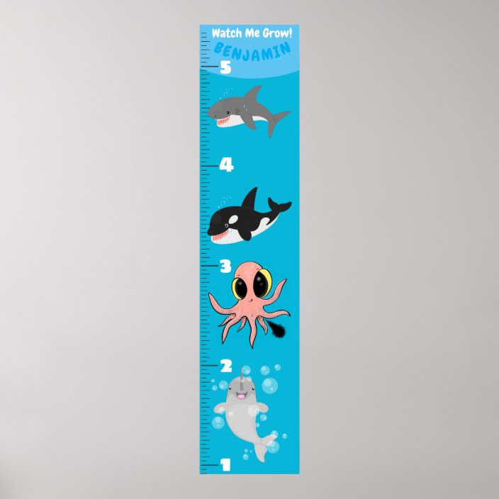 Cute fish sea creatures cartoon growth chart | Zazzle.com