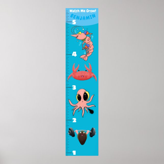 Cute fish sea creatures cartoon growth chart (Front)