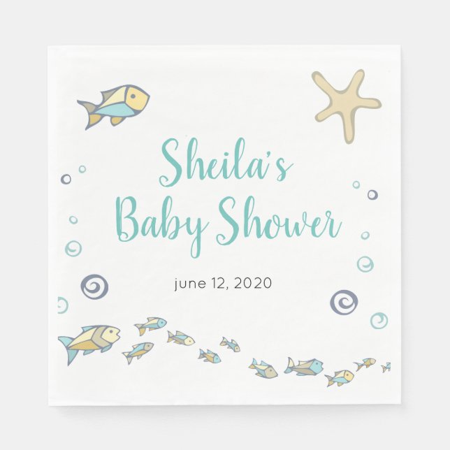 Cute Fish Sea Themed Baby Shower Napkins (Front)