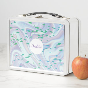 Cute Fish seal Ray Whale on gradient Rainbow B2S Metal Lunch Box