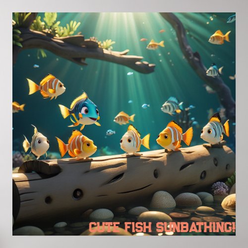 Cute Fish Sunbathers Poster