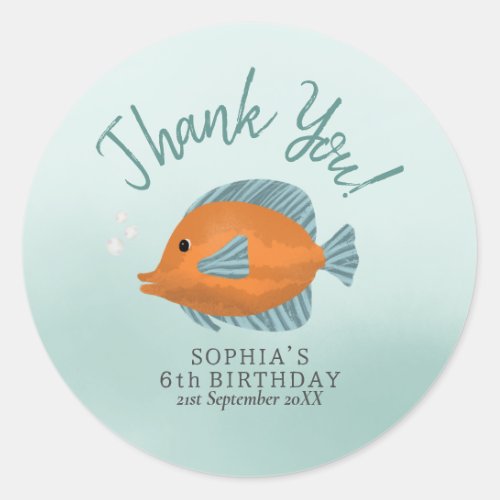 Cute Fish Thank You Kids Birthday Classic Round Sticker