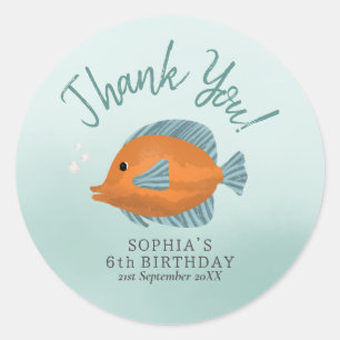 Cute Fish Thank You Kids Birthday Classic Round Sticker