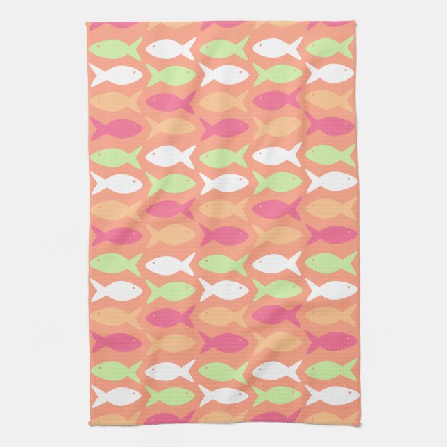 Cute Fish Under The Sea Colorful Lake Pattern Kitchen Towel (Vertical)