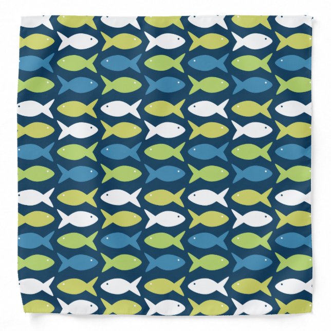 Cute Fish Under The Sea Nautical Fishing Pattern Bandana (Front)