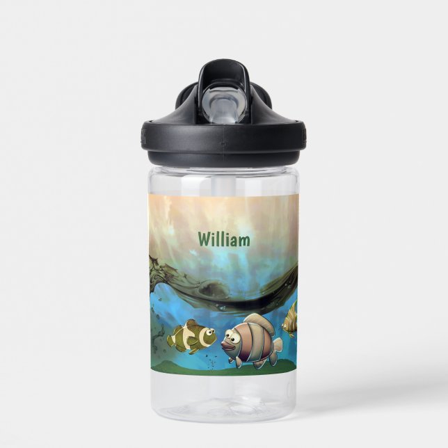 Cute Fish Underwater Ocean Custom  Water Bottle (Front)