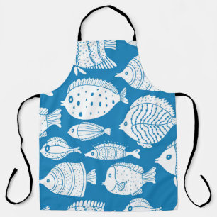 Cute fish vintage set. Decorative illustration. Co Apron