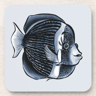 Cute Fish With Eyelashes Tropical Angelfish Beverage Coaster