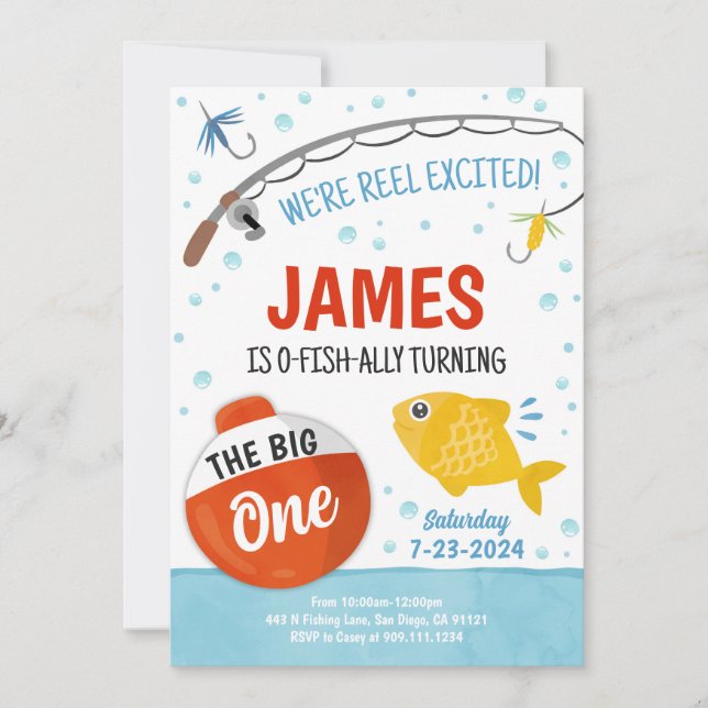 Cute Fishing 1st Birthday Party Invitation (Front)
