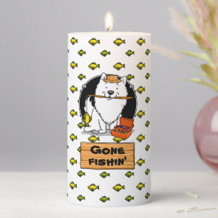 Cute Fishing American Eskimo Dog - Eskie Pillar Candle