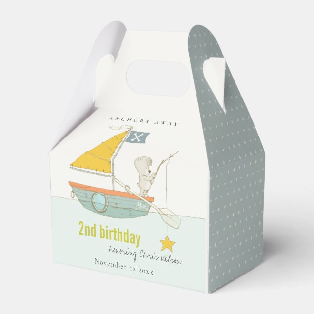 Cute Fishing Bear Star Sailboat Any Age Birthday Favor Boxes (Front Side)