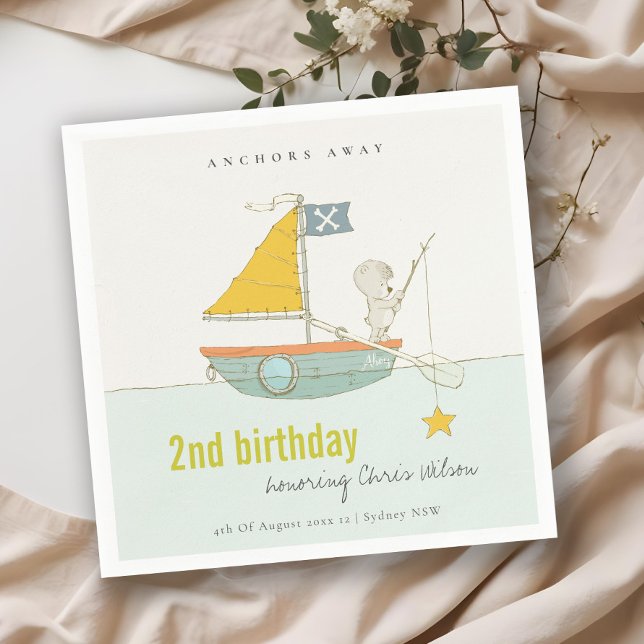 Cute Fishing Bear Star Sailboat Any Age Birthday Napkins (Creator Uploaded)