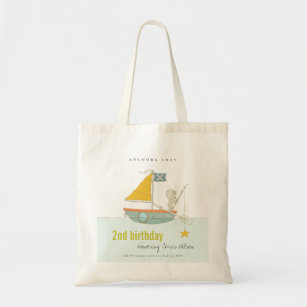 Cute Fishing Bear Star Sailboat Any Age Birthday Tote Bag