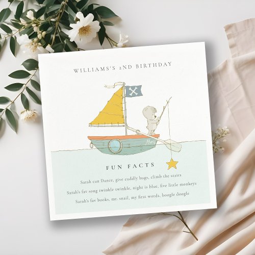 Cute Fishing Bear Star Sailboat Fun Facts Birthday Napkins