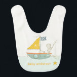 Cute Fishing Bear Star Sailboat Kids Monogram Baby Bib<br><div class="desc">For any further customisation or any other matching items,  please feel free to contact me at yellowfebstudio@gmail.com</div>